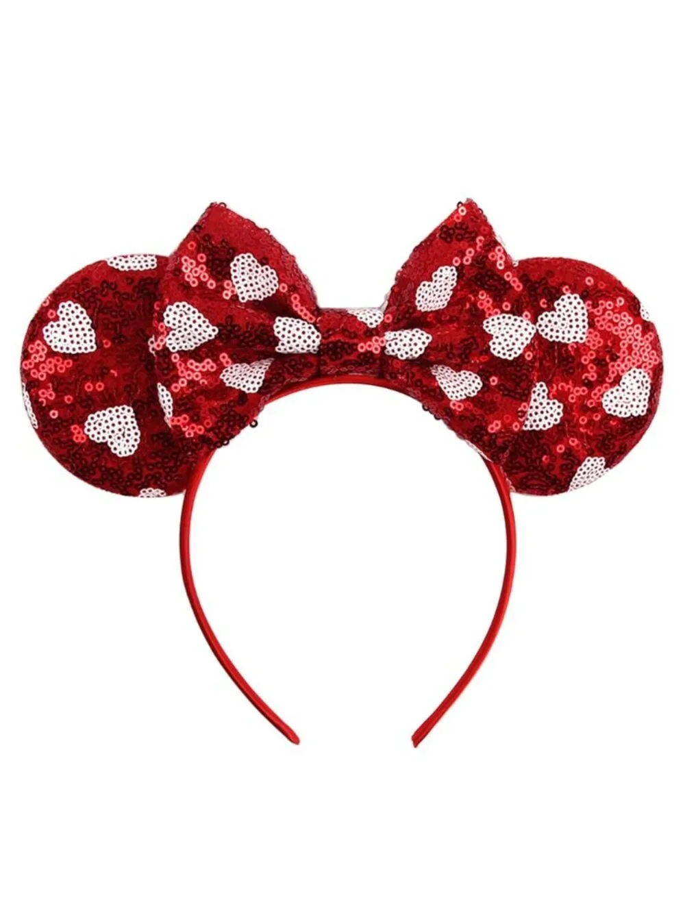 Women Red White Heart Shiny Bow Mickey Mouse Hair Headband For Cosplay
